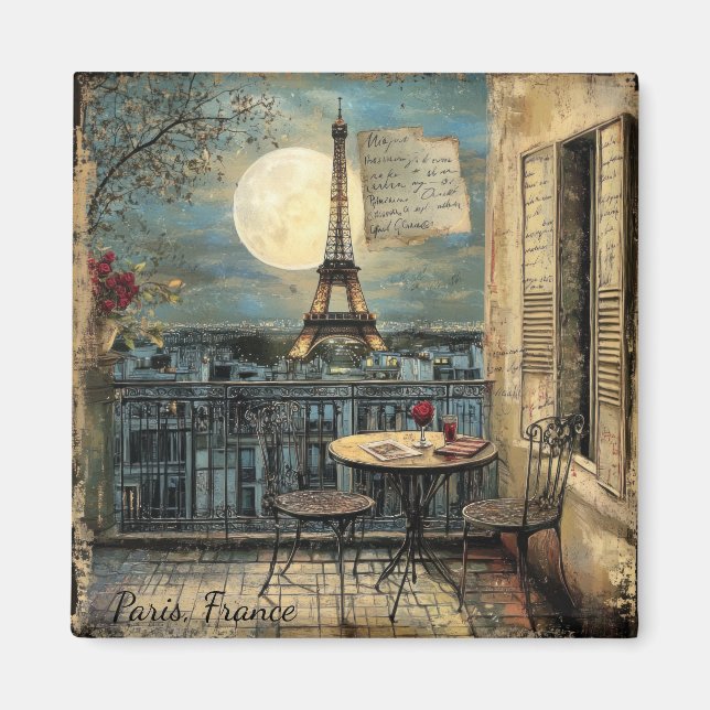 Custom Vintage Paris Eiffel Tower Romantic Art Magnet (Front)