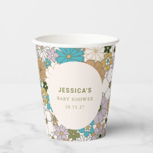 Custom Vintage Pastel Blue Floral Baby Shower Paper Cups