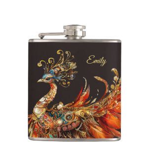 custom vintage peacock circus carnival  hip flask