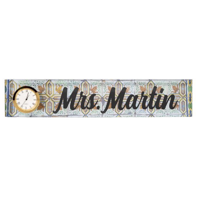 Custom Vintage Portuguese Tile Clock Name Plate (Front)