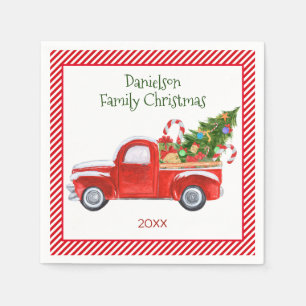 Custom Vintage Red Truck Christmas Holiday Party Napkin