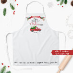 Custom,Vintage Red Truck, Fresh Cut Trees, Holiday Apron<br><div class="desc">Personalize this beautiful apron with your own name/family name and message! Gorgeous watercolor vintage red truck carrying Christmas tree on the back, red ribbon with greenery with name and the phrase "Farm Fresh Cut Christmas Trees" in a mixture of hand written calligraphy and block typography. Add text below truck and...</div>