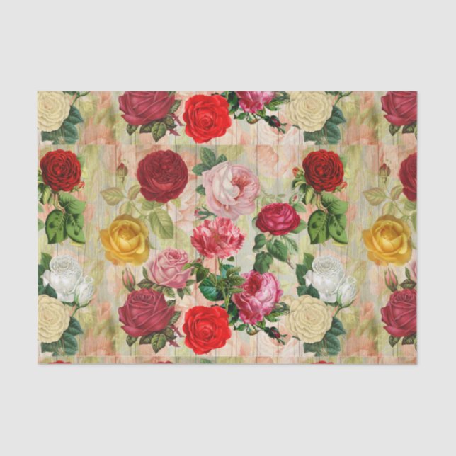 Custom Vintage Rose Floral Print Tissue Paper (Front)