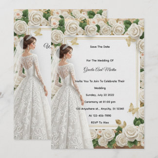 Custom Vintage Royal Wedding Invitation Beige Rose