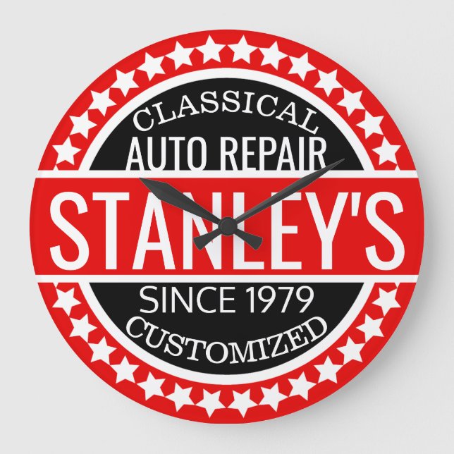 Custom Vintage Shop Red Large Clock (Front)