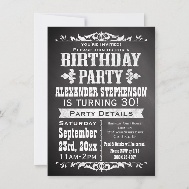 Custom Vintage Slate Chalkboard Birthday Party Invitation (Front)