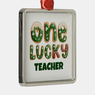 Custom Vintage St Patricks Day One Lucky Teacher Metal Ornament