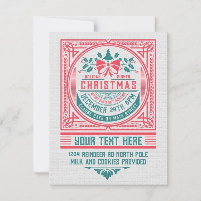 Custom Vintage Style Christmas Card Invitation (Front)