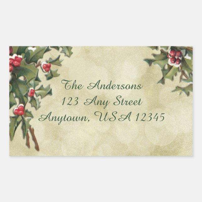 Custom Vintage Style Holly on Gold Background Sticker (Front)