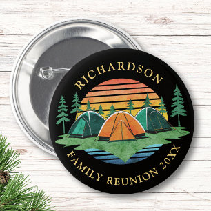 Custom Vintage Sunset Camping Family Reunion Black 2 Inch Round Button