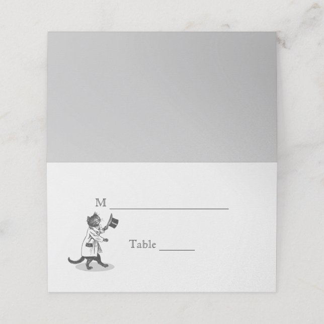 Custom Vintage Top Hat Cat Folded Table Cards (Outside Unfolded)