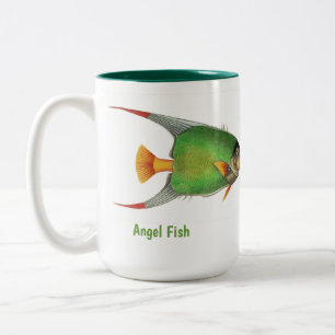 Custom Vintage Tropical Green Angel Fish Two-Tone Coffee Mug