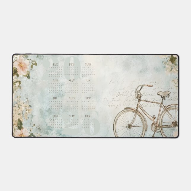 Custom Vintage Whimsical Bicycle Calendar 2026 Desk Mat (Front)