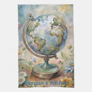 Custom Vintage World Travel Art Kitchen Towel