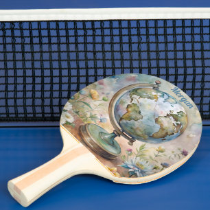 Custom Vintage World Travel Art Ping Pong Paddle