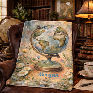 Custom Vintage World Travel Art Sherpa Blanket
