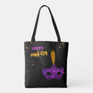 Custom Violet and Orange Sparkles Mask Mardi Gras Tote Bag