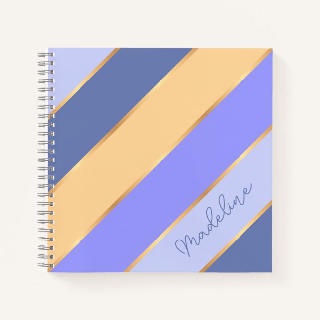 Custom Violet Blue Purple Yellow Gold Art Stripes Notebook (Front)