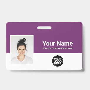 Custom Violet Employee Logo Name Photo Lanyard Badge
