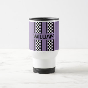 Custom Violet Purple Black Auto Race Sport Stripe Travel Mug