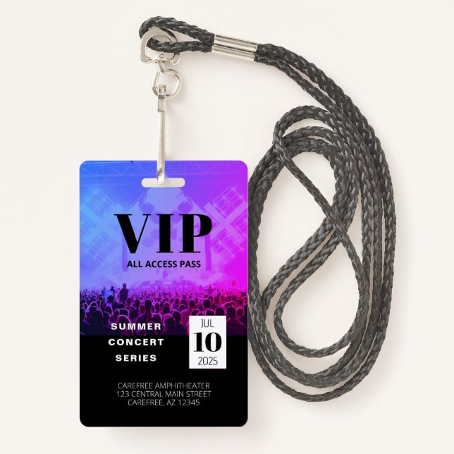 Custom VIP All Access Concert Badge (Front with Lanyard)