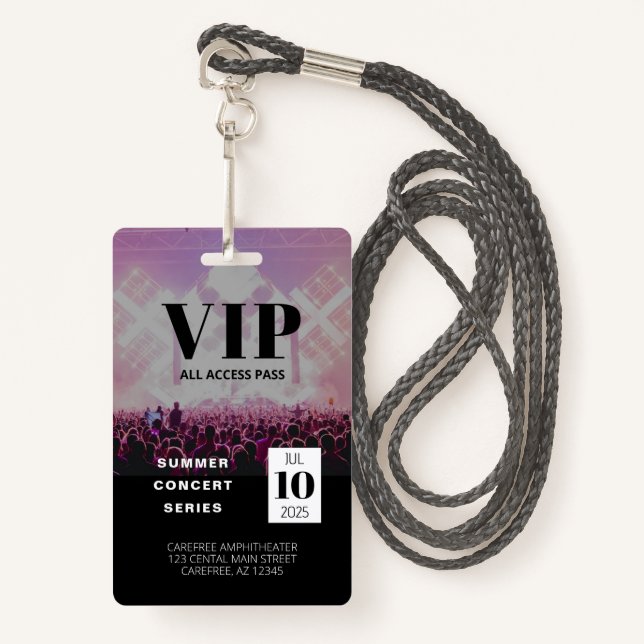 Custom VIP All Access Concert Badge (Front with Lanyard)