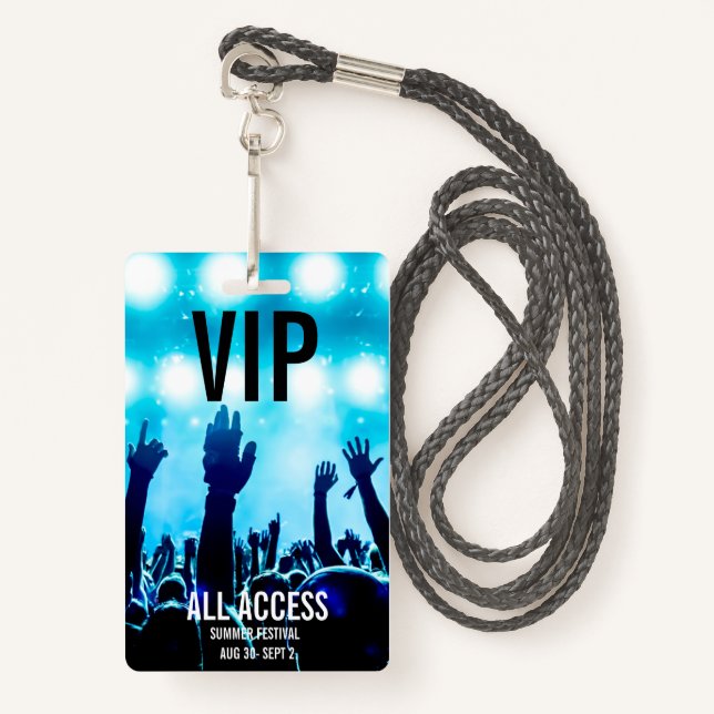 Custom VIP All-Access Concert Event Pass Badge (Front with Lanyard)