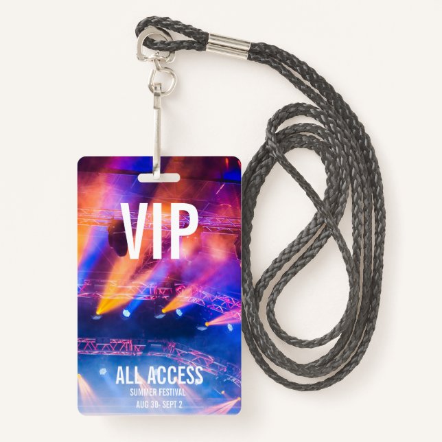Custom VIP All-Access Concert Event Pass Colourful Badge (Front with Lanyard)
