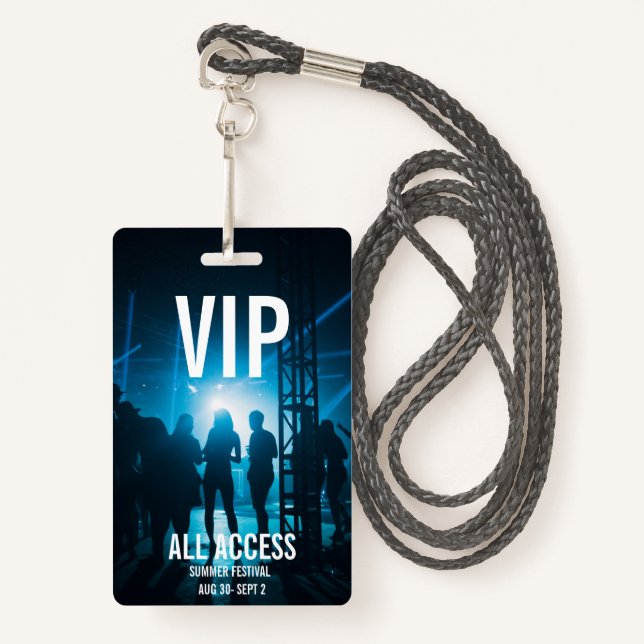 Custom VIP All-Access Concert Event Pass Female Badge (Front with Lanyard)
