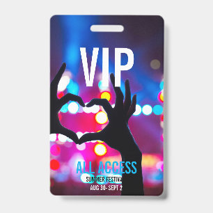 Custom VIP All-Access Concert Event Pass Heart Badge