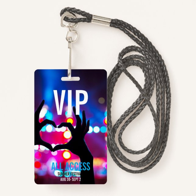 Custom VIP All-Access Concert Event Pass Heart Badge (Front with Lanyard)