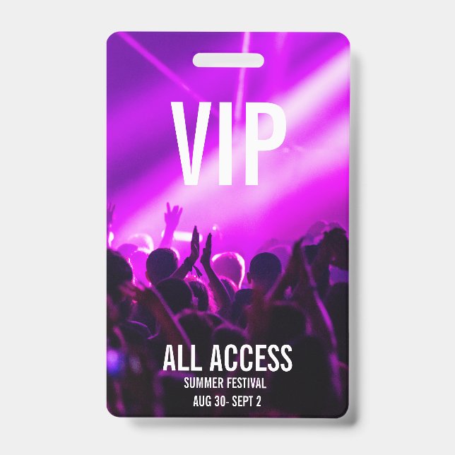 Custom VIP All-Access Concert Event Pass Purple Badge (Front)