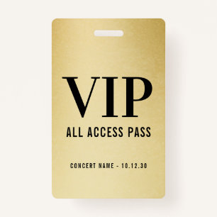 Custom VIP All Access Concert Faux Gold Badge