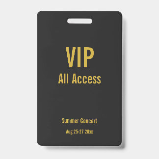 Custom VIP All Access Festival Pass Concert Badge