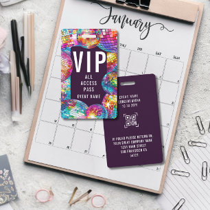 Custom VIP All Access Pass QR Code Disco Ball Badge