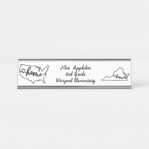 Custom Virginia State US Home Line Art Desk Name Plate