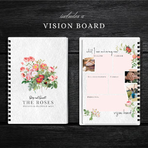 Custom Vision Board Modern Script Floral Roses Notebook