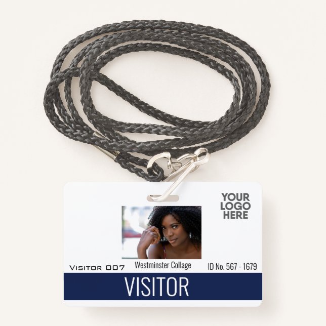 Custom Visitors Guest Logo Company Name Photo ID   Badge (Front with Lanyard)