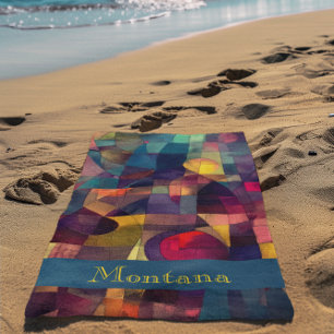 Custom Vivid Abstract Geometric Art Beach Towel