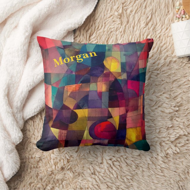 Custom Vivid Abstract Geometric Art  Throw Pillow (Blanket)