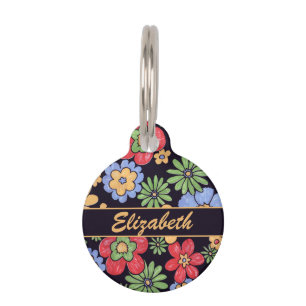 Custom Vivid Colourful Flowers to Personalize Pet Tag