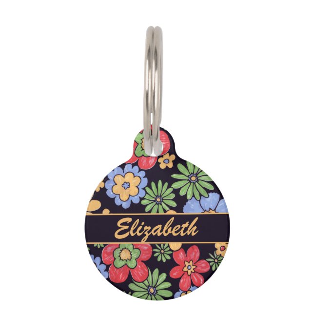 Custom Vivid Colourful Flowers to Personalize Pet Tag (Front)