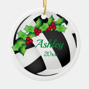 Custom Volleyball Christmas Ornament Black - White