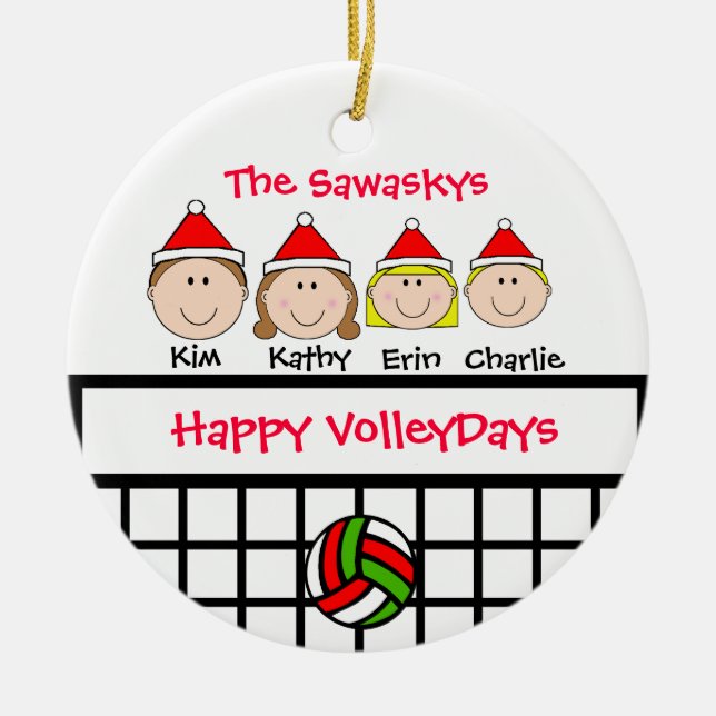 Custom Volleyball Family Holiday Ornament (Front)