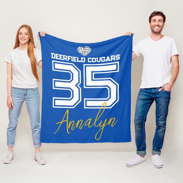 Custom Volleyball Name Number School  Fleece Blanket (In Situ)