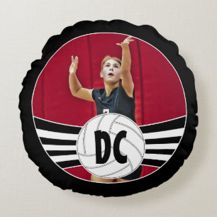 Custom Volleyball Photo & Initials / Jersey Number Round Pillow