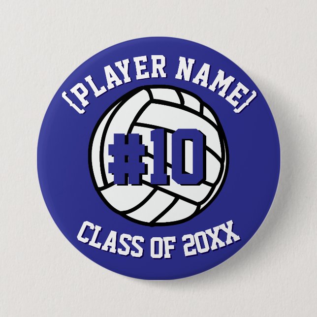 Custom Volleyball Player and Class 3 Inch Round Button (Front)