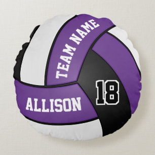 Custom Volleyball 🏐Purple, White & Black Round Pillow