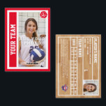 Custom Volleyball Trading Card (Red)<br><div class="desc">Be just like the pros by having your very own custom, volleyball player trading card. This sports card can be edited to feature photos of yourself on the front and back, along with your personal volleyball statistics on the back. The card's front is red with a vertical zone on the...</div>