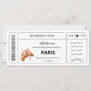 Custom Voucher, Paris Trip Boarding Pass Ticket Invitation